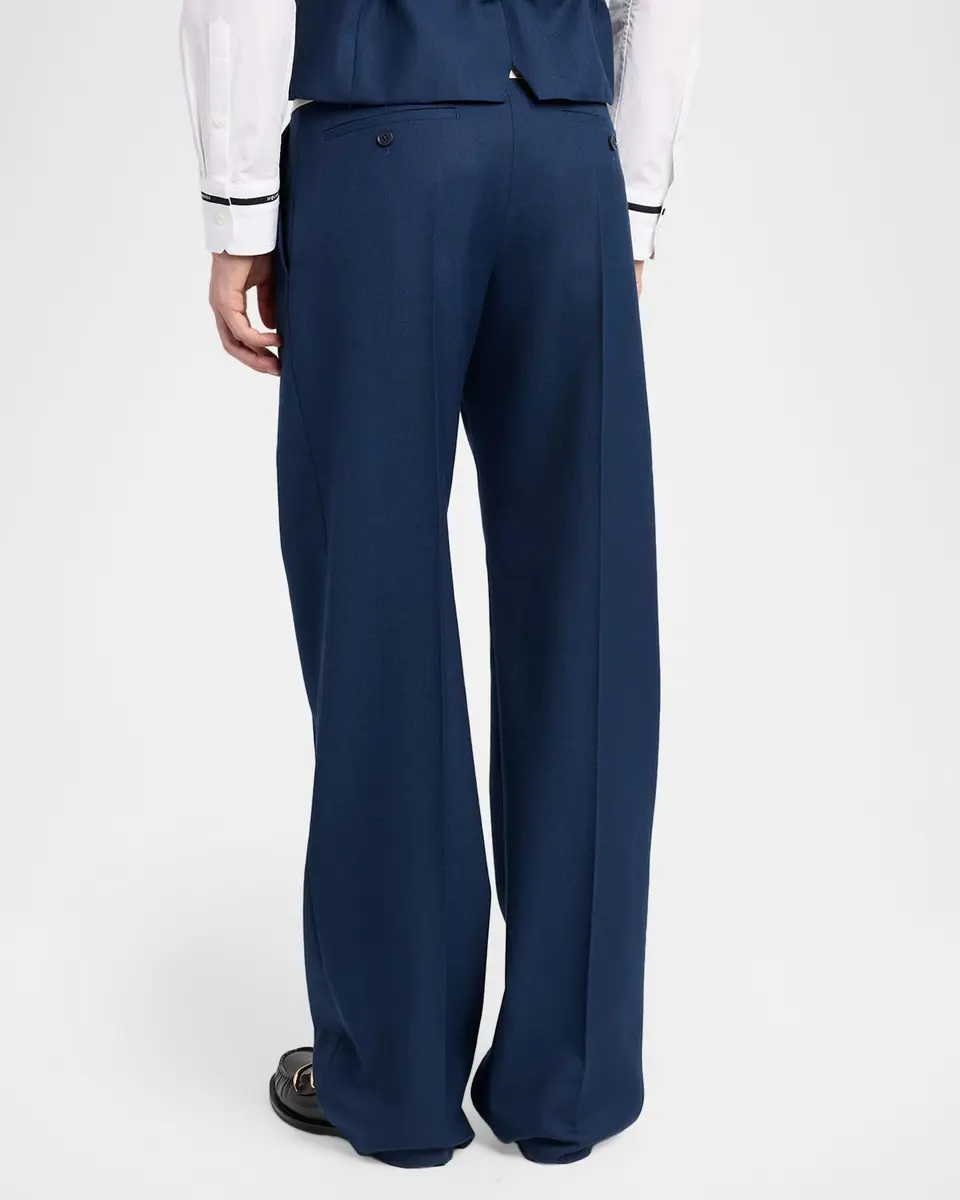 Alexander McQueen Men's Wool Stripe-Waistband Wide-Leg Pleated Trousers | Thumbnail 3 Alexander McQueen Men's Wool Stripe-Waistband Wide-Leg Pleated Trousers | Thumbnail 3