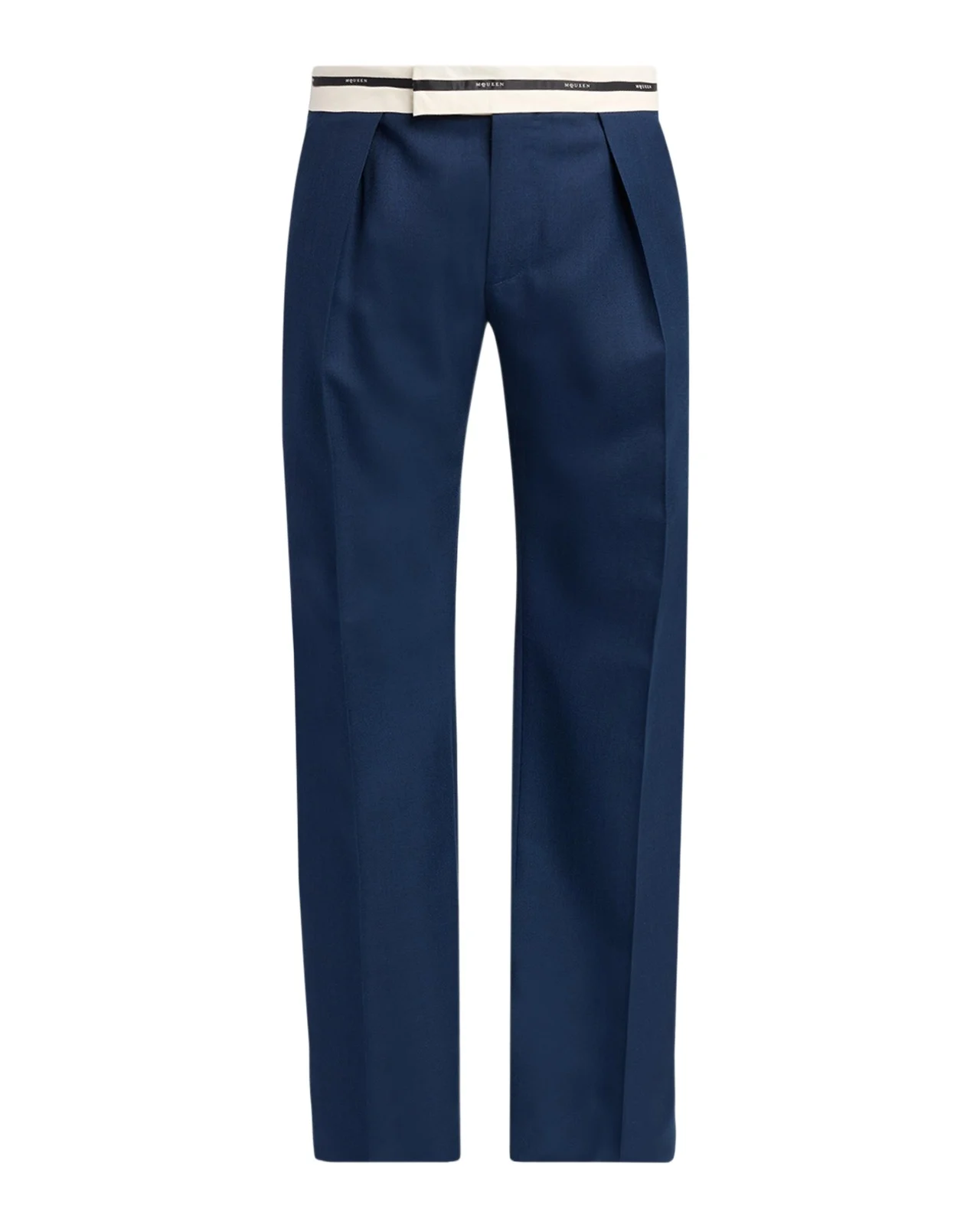Men's Wool Stripe-Waistband Wide-Leg Pleated Trousers Men's Wool Stripe-Waistband Wide-Leg Pleated Trousers