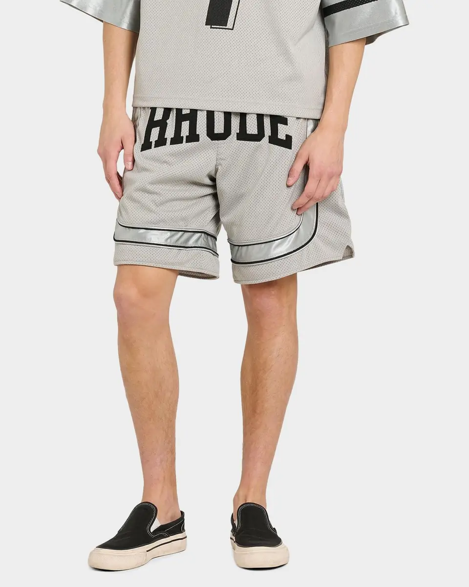 Rhude Men's Baggy Mesh Collegiate Logo Drawstring Shorts | Thumbnail 3 Rhude Men's Baggy Mesh Collegiate Logo Drawstring Shorts | Thumbnail 3