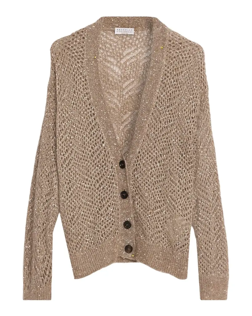 Brunello Cucinelli Sequined Mesh-Knit Cardigan | Image 1 Brunello Cucinelli Sequined Mesh-Knit Cardigan | Image 1