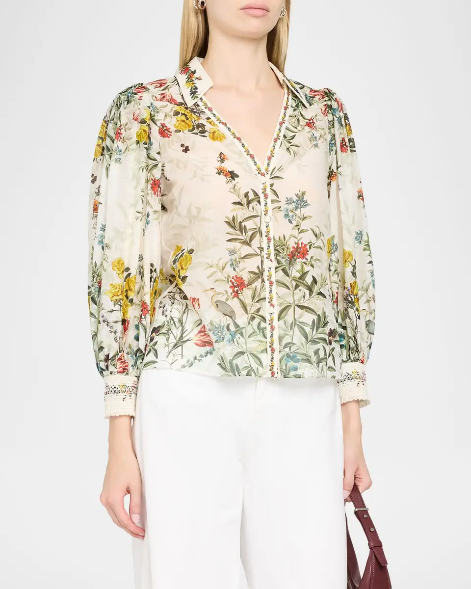 Alice + Olivia Charis Floral Button-Front Blouse | Thumbnail 4