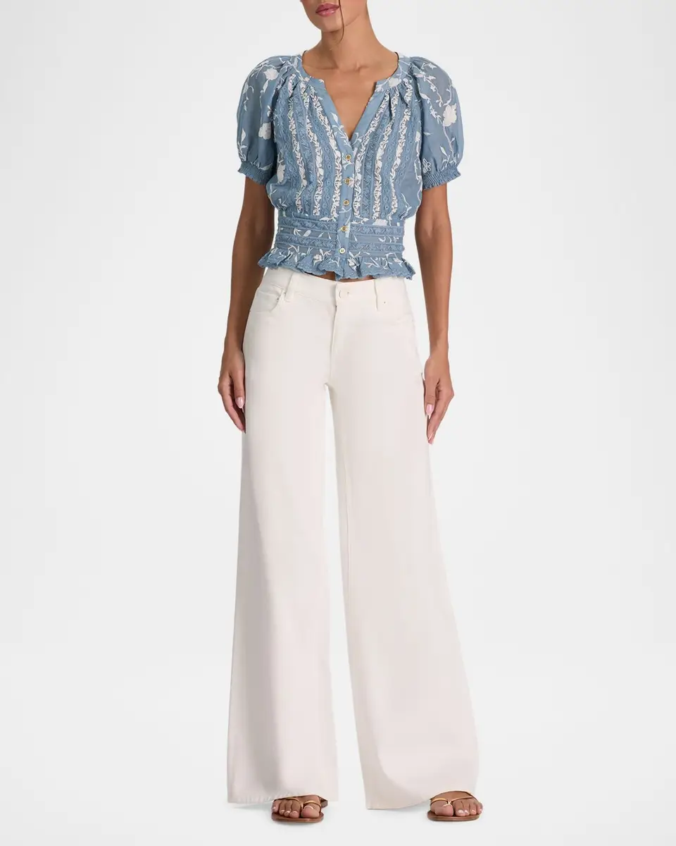 Alice + Olivia Kathryn Embroidered Short-Sleeve Blouse | Thumbnail 2