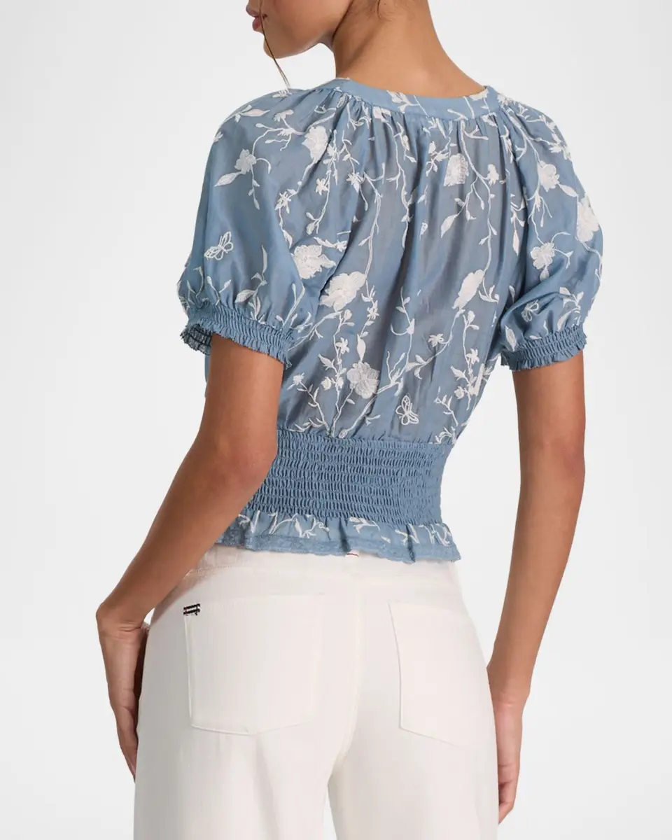 Alice + Olivia Kathryn Embroidered Short-Sleeve Blouse | Thumbnail 3