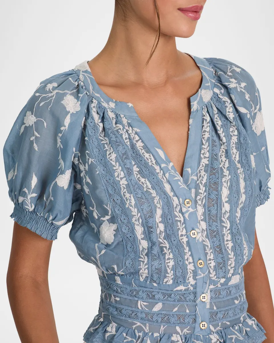 Alice + Olivia Kathryn Embroidered Short-Sleeve Blouse | Thumbnail 5