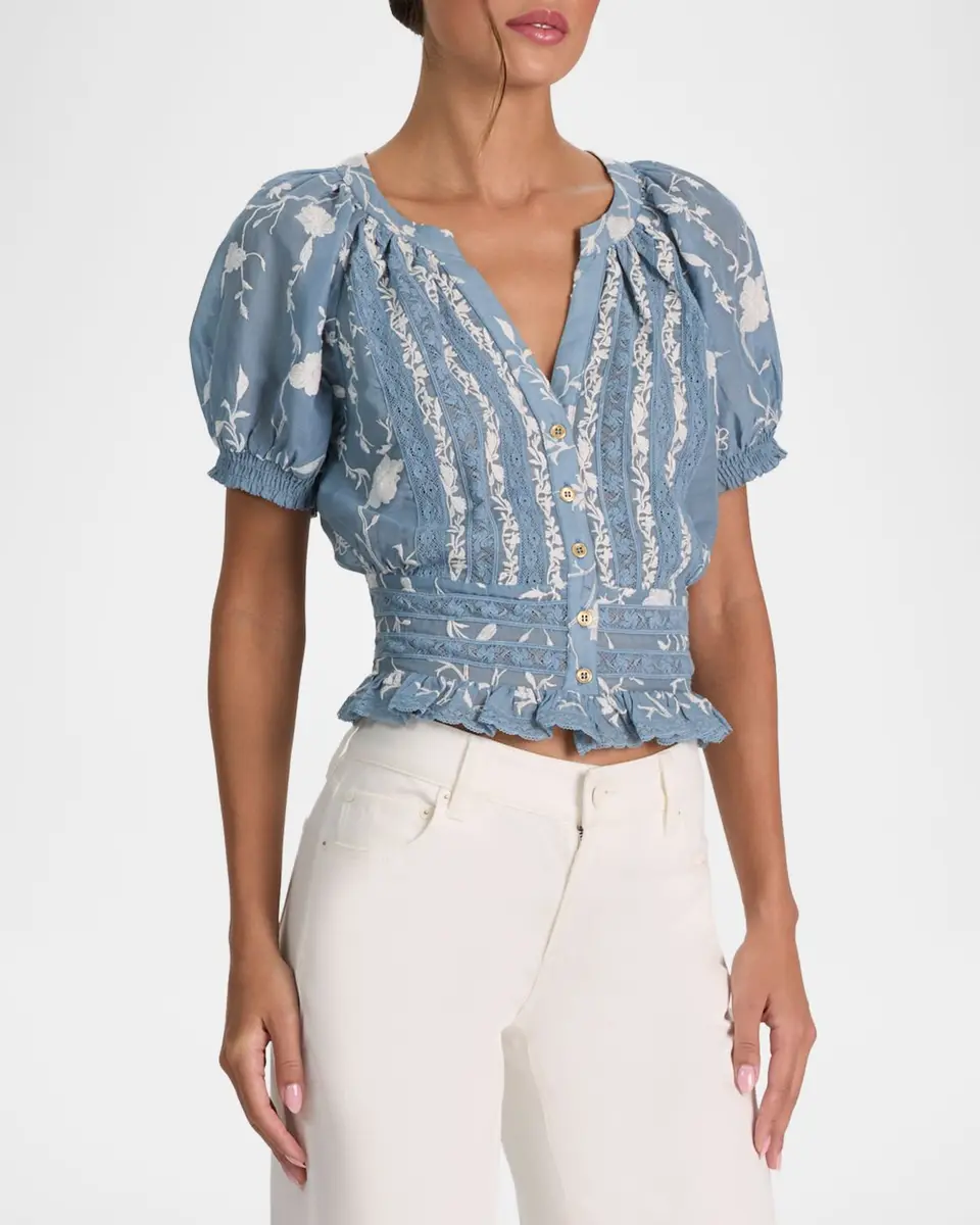 Alice + Olivia Kathryn Embroidered Short-Sleeve Blouse | Thumbnail 6