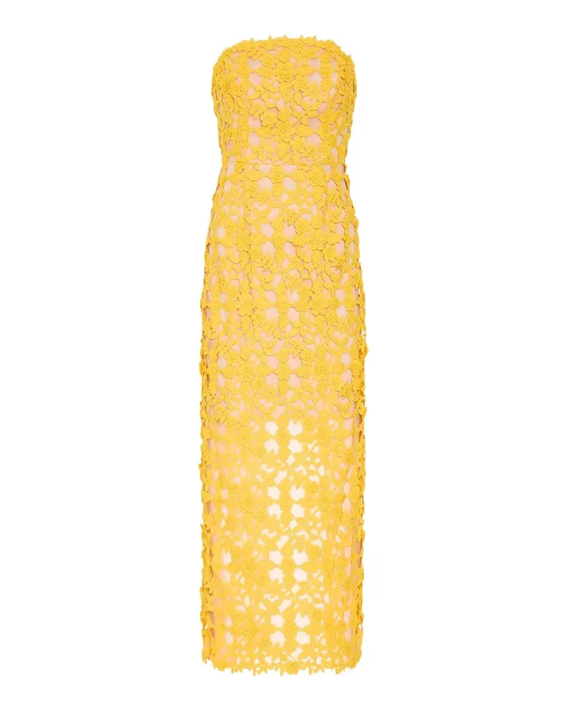 Milly Kait Strapless Crochet Lace Midi Dress | Image 1 Milly Kait Strapless Crochet Lace Midi Dress | Image 1