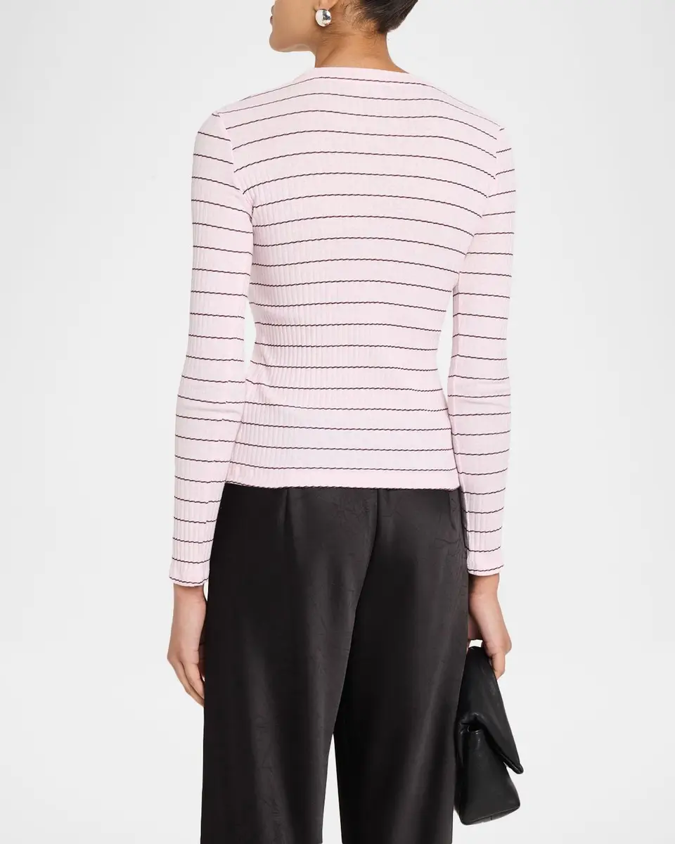 Vince Stripe Long-Sleeve Rib-Knit Tee | Thumbnail 3 Vince Stripe Long-Sleeve Rib-Knit Tee | Thumbnail 3