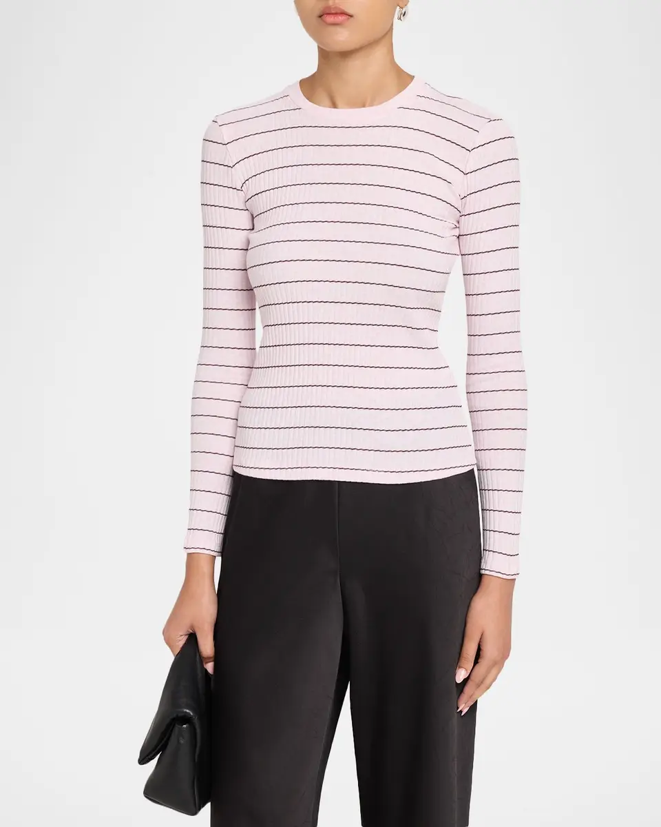 Vince Stripe Long-Sleeve Rib-Knit Tee | Thumbnail 4 Vince Stripe Long-Sleeve Rib-Knit Tee | Thumbnail 4