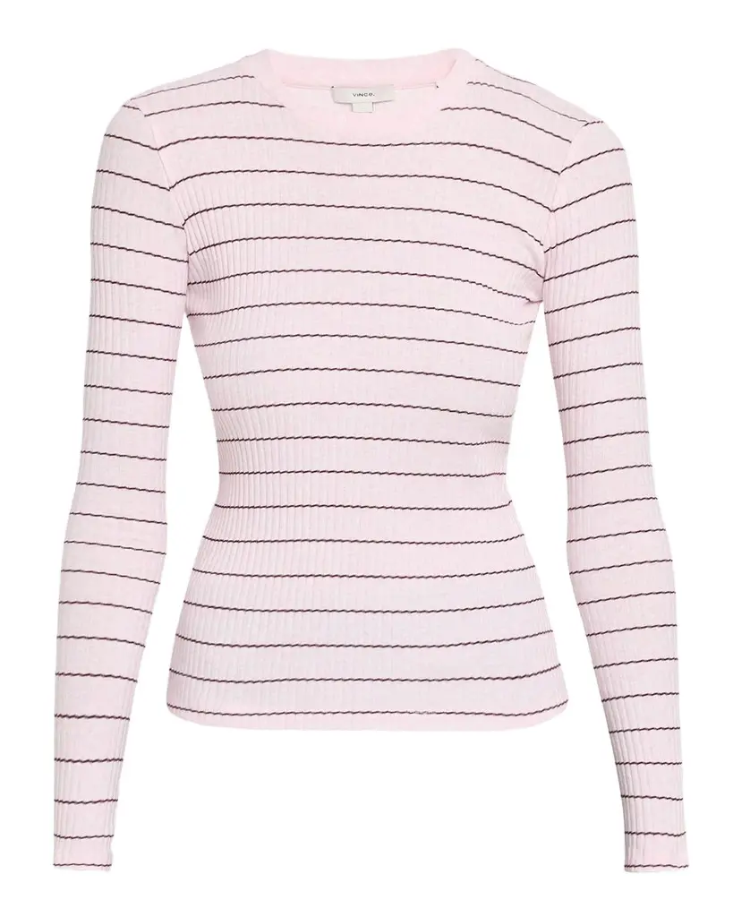 Vince Stripe Long-Sleeve Rib-Knit Tee | Image 1 Vince Stripe Long-Sleeve Rib-Knit Tee | Image 1