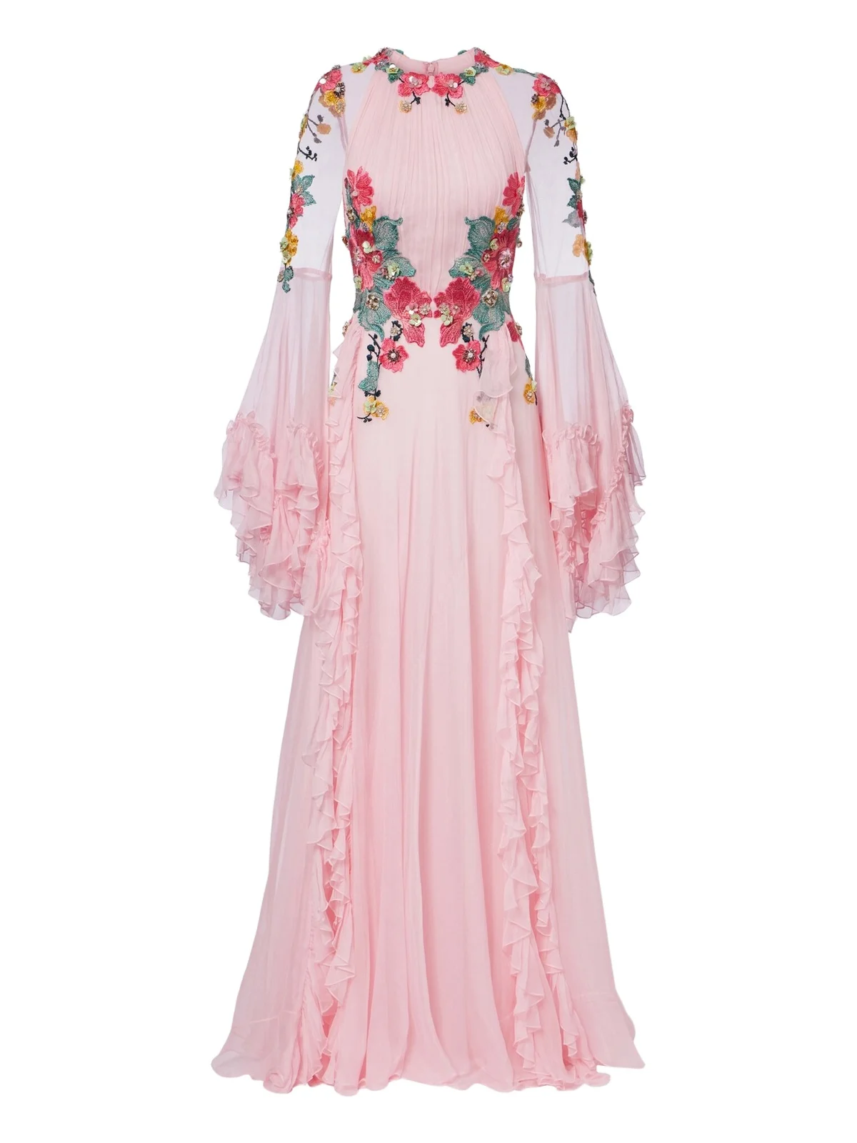 Embellished floral-appliqué silk gown Embellished floral-appliqué silk gown