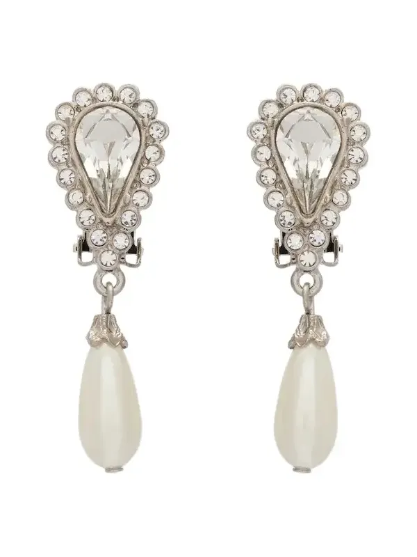 Crystal-embellished faux pearl clip-on earrings