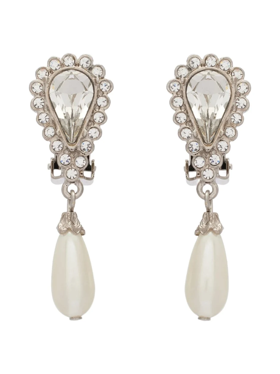Crystal-embellished faux pearl clip-on earrings