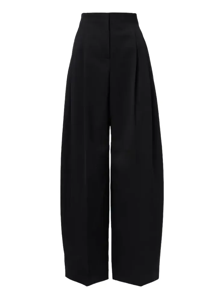 Pleated virgin wool wide-leg pants