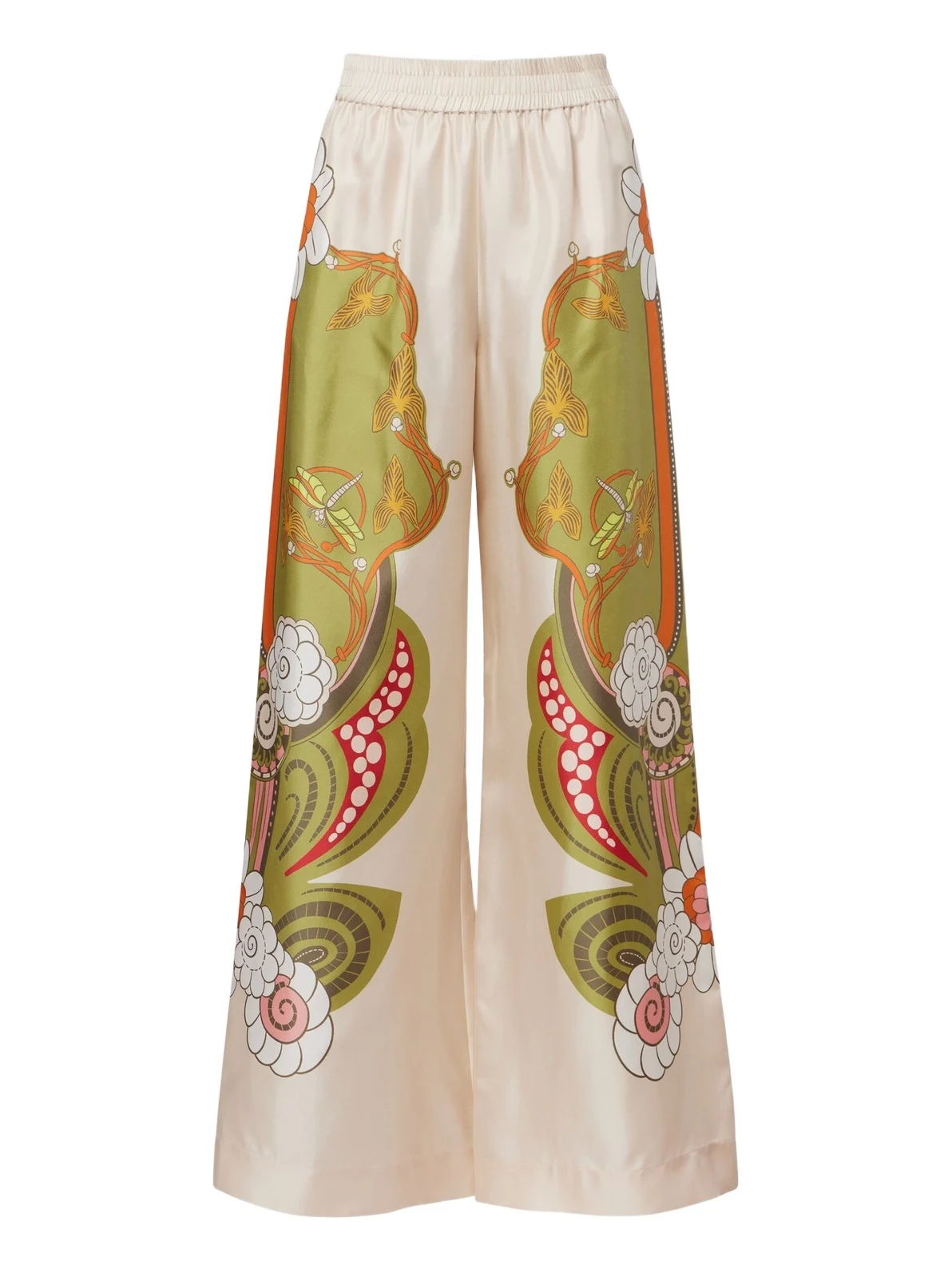 Floral silk twill palazzo pants