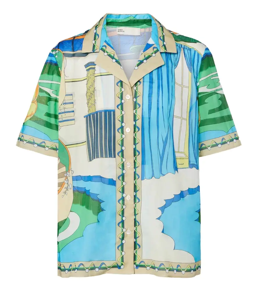 Tory Burch Printed cotton poplin bowling shirt