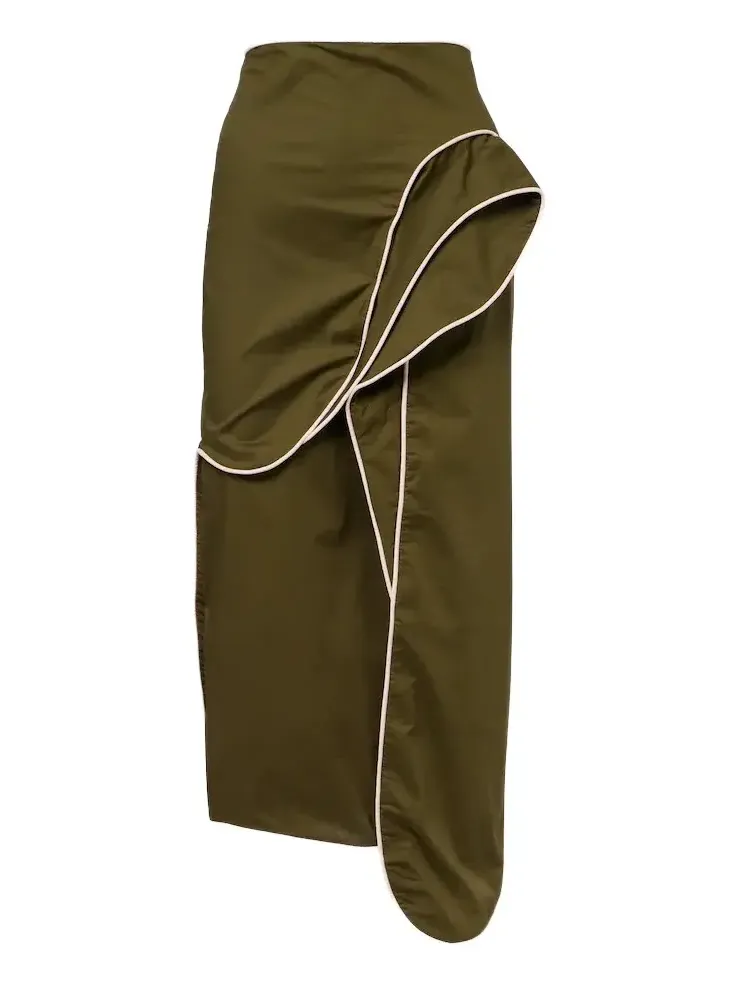 Ruffled cotton-blend midi skirt