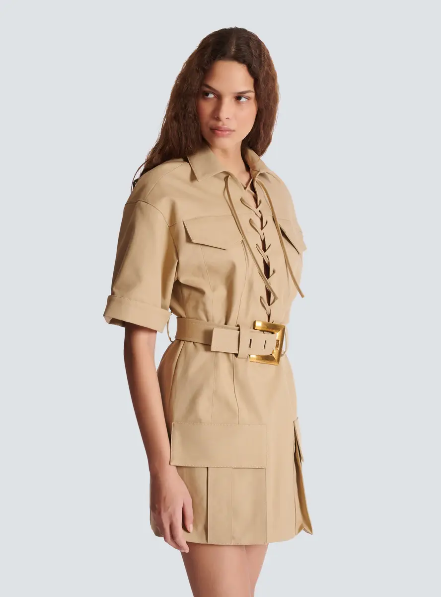 Balmain Short cotton gabardine lace-up dress | Thumbnail 5 Balmain Short cotton gabardine lace-up dress | Thumbnail 5