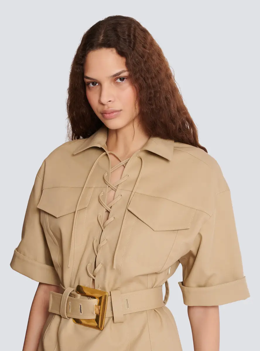Balmain Short cotton gabardine lace-up dress | Thumbnail 6 Balmain Short cotton gabardine lace-up dress | Thumbnail 6