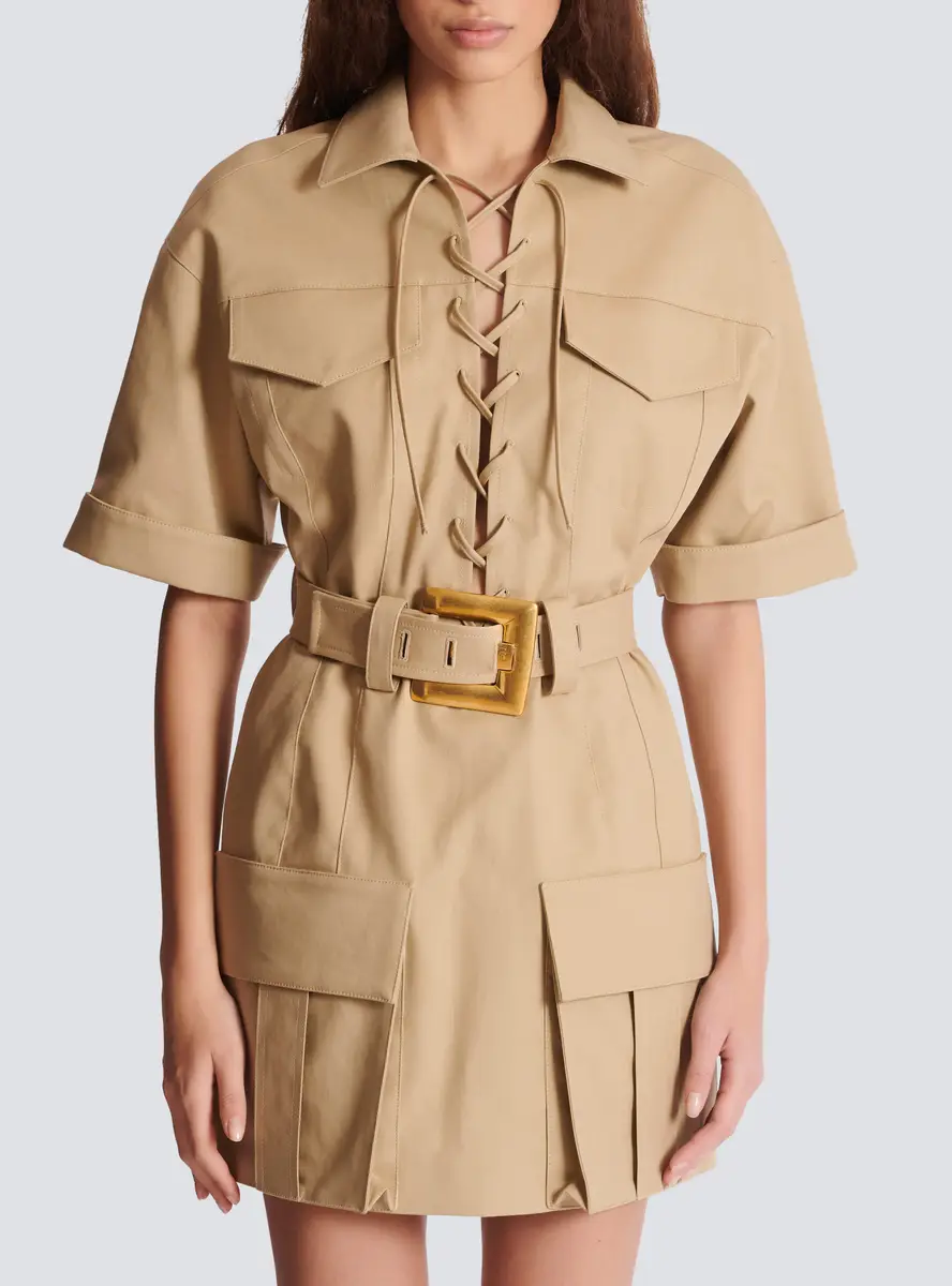 Balmain Short cotton gabardine lace-up dress | Thumbnail 7 Balmain Short cotton gabardine lace-up dress | Thumbnail 7