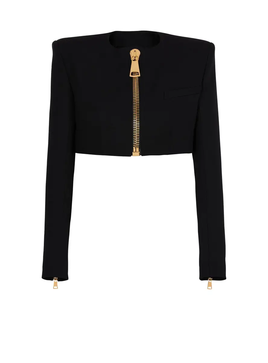 Balmain Cropped jacket in grain de poudre wool