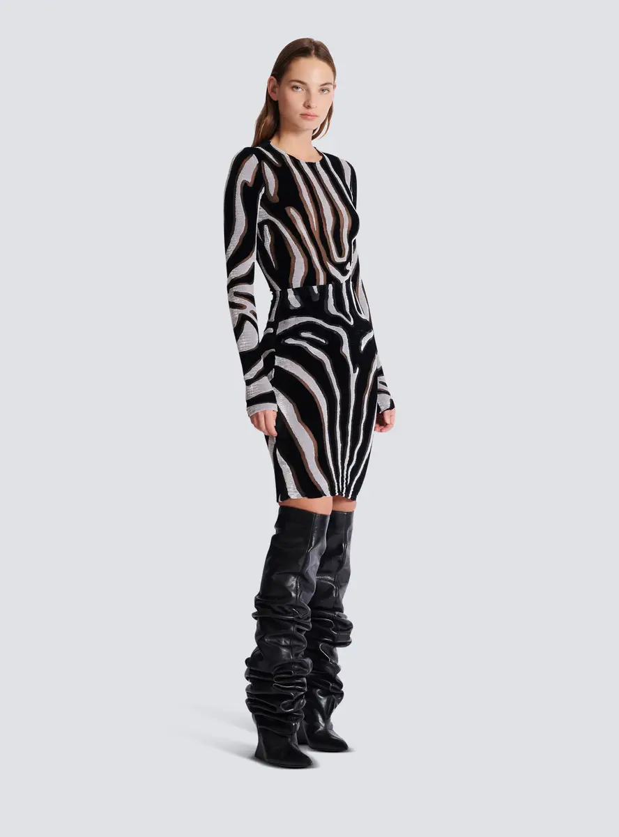 Balmain Zebra-print velvet pencil skirt | Thumbnail 3 Balmain Zebra-print velvet pencil skirt | Thumbnail 3
