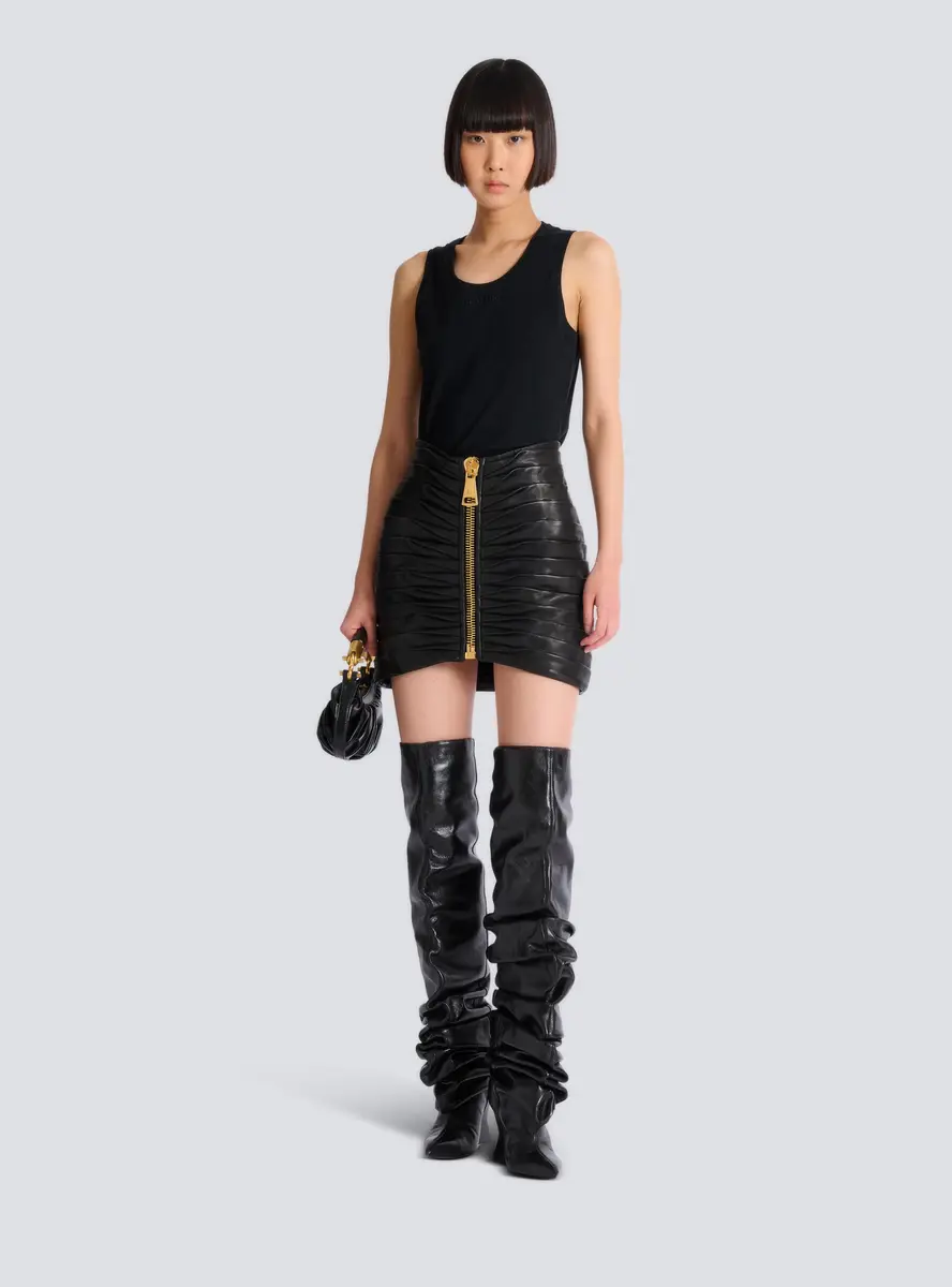 Balmain Short pleated lambskin skirt | Thumbnail 2
