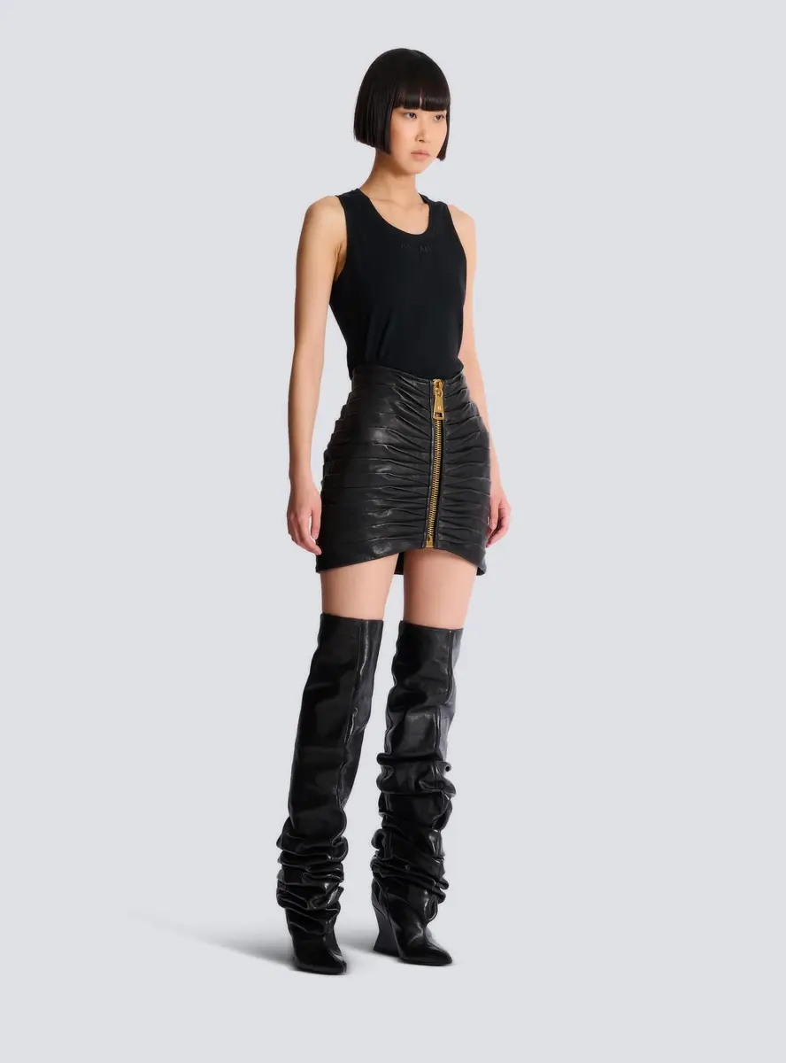 Balmain Short pleated lambskin skirt | Thumbnail 3