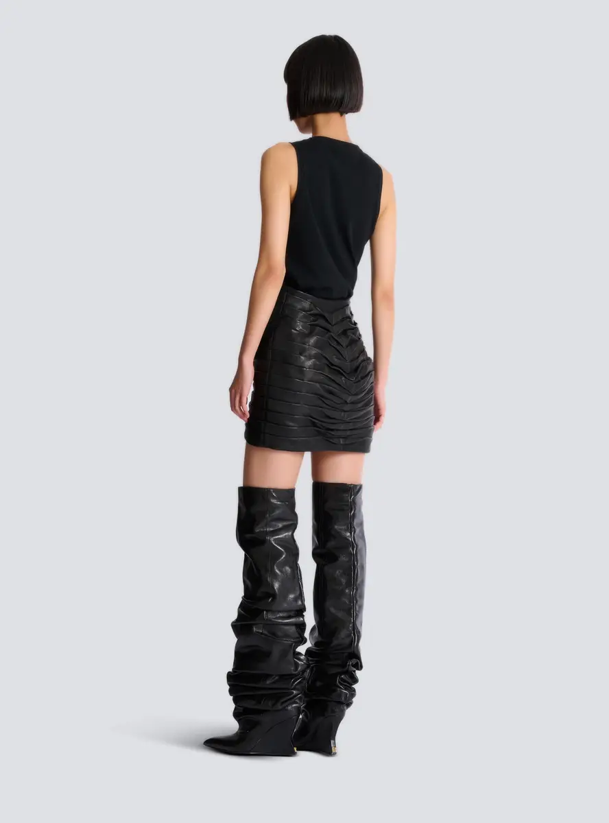 Balmain Short pleated lambskin skirt | Thumbnail 4