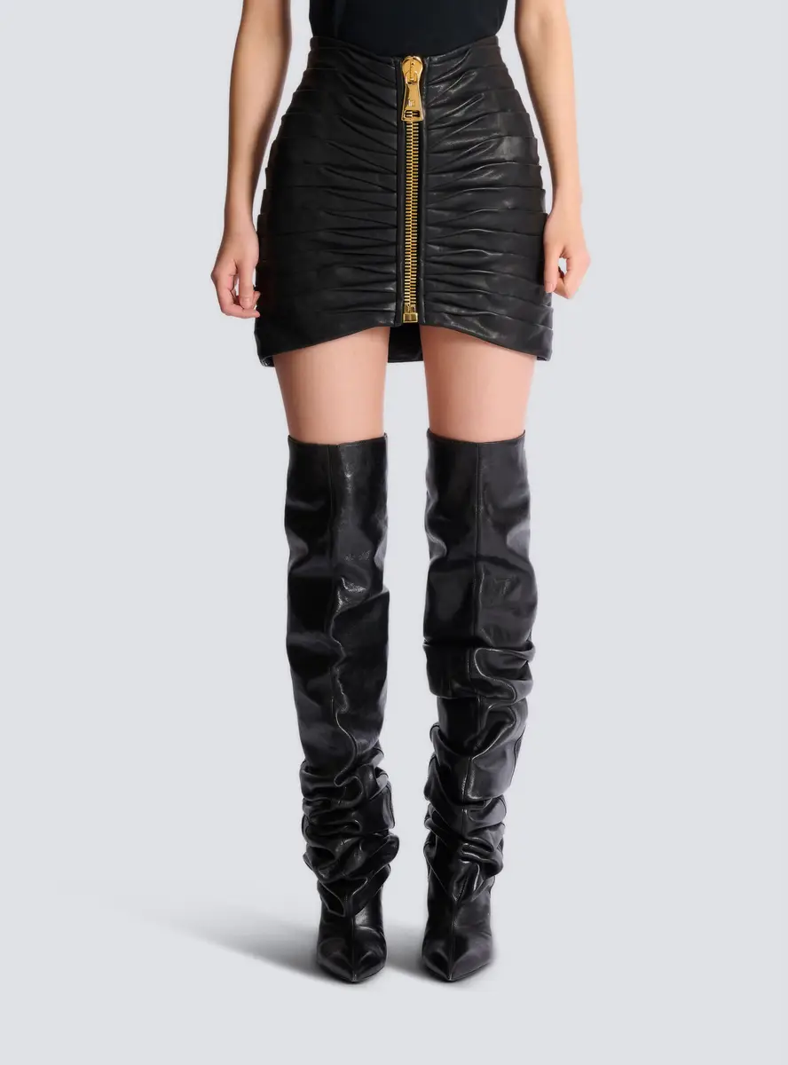 Balmain Short pleated lambskin skirt | Thumbnail 7