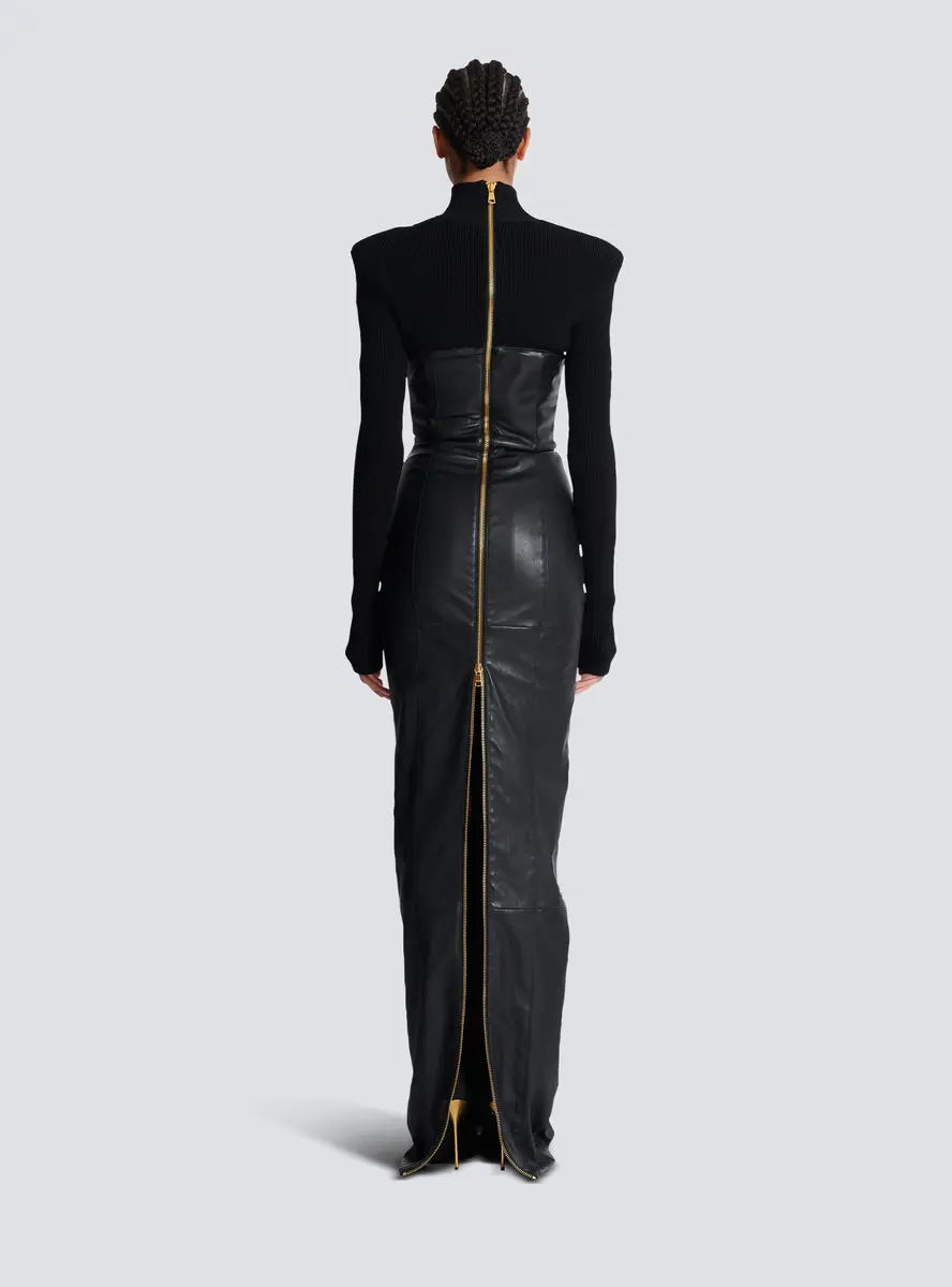 Balmain Long knit and lambskin leather dress | Thumbnail 4 Balmain Long knit and lambskin leather dress | Thumbnail 4