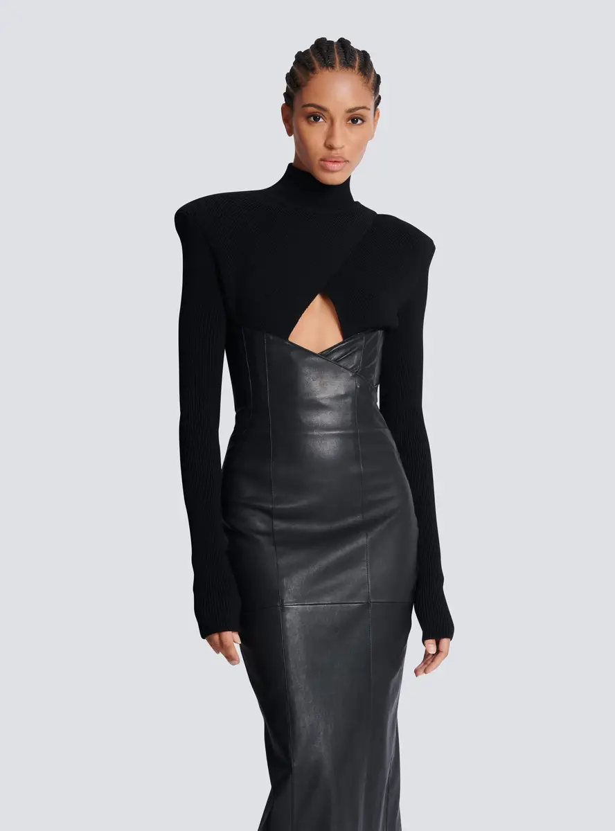 Balmain Long knit and lambskin leather dress | Thumbnail 6 Balmain Long knit and lambskin leather dress | Thumbnail 6