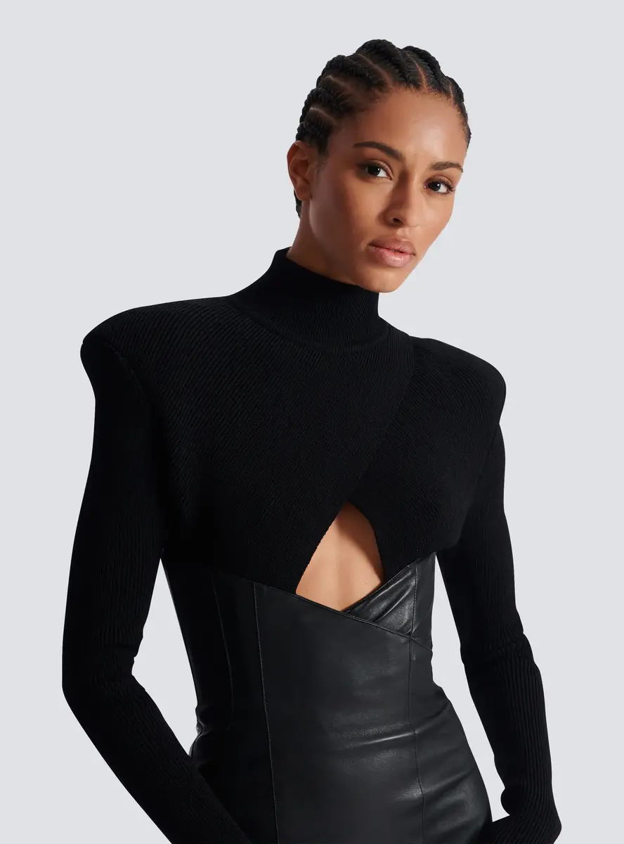 Balmain Long knit and lambskin leather dress | Thumbnail 7 Balmain Long knit and lambskin leather dress | Thumbnail 7
