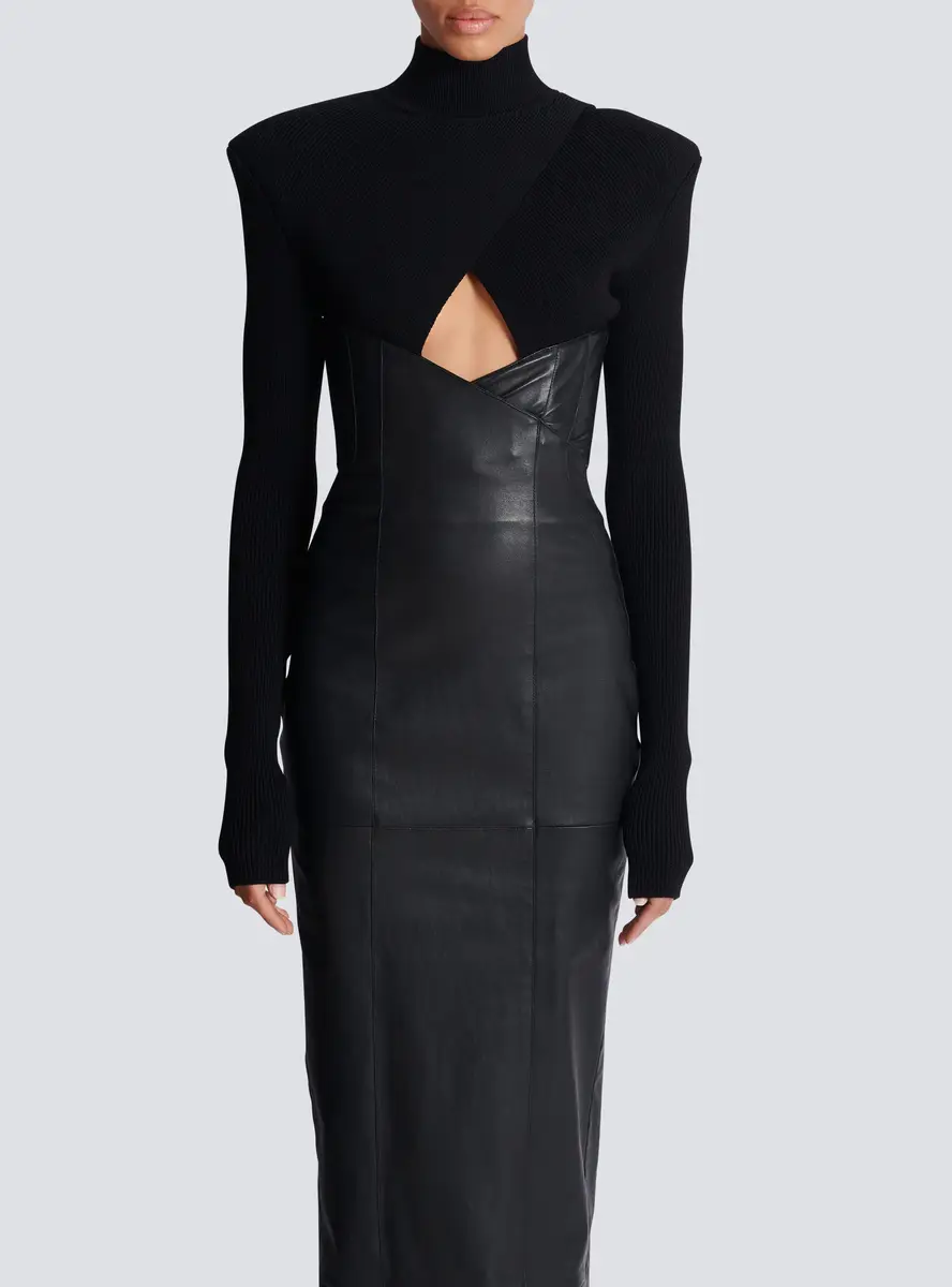 Balmain Long knit and lambskin leather dress | Thumbnail 8 Balmain Long knit and lambskin leather dress | Thumbnail 8