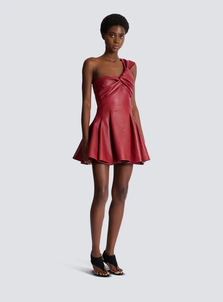 Balmain Smooth leather one-shoulder dress | Thumbnail 3