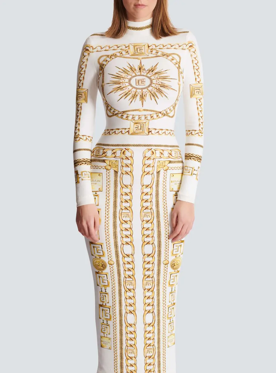 Balmain Long printed bodycon dress with Foulard pattern | Thumbnail 8