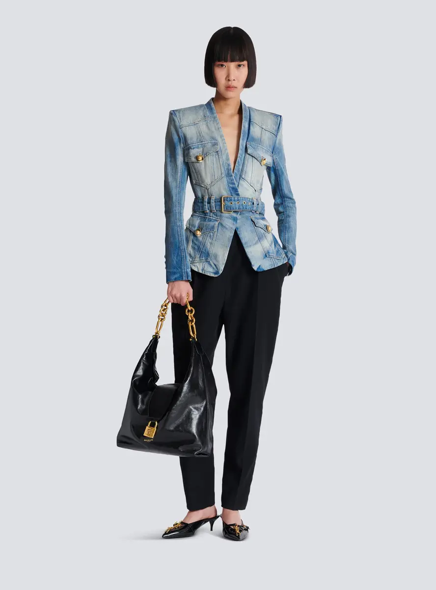 Balmain 1-button belted denim jacket | Thumbnail 2 Balmain 1-button belted denim jacket | Thumbnail 2