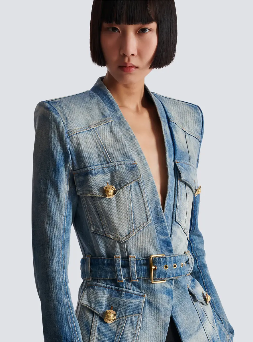 Balmain 1-button belted denim jacket | Thumbnail 5 Balmain 1-button belted denim jacket | Thumbnail 5
