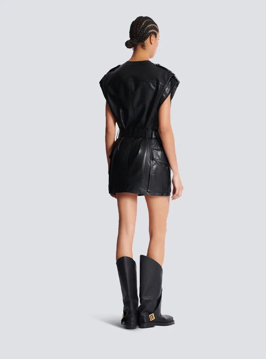 Balmain Lambskin leather short belted dress | Thumbnail 4 Balmain Lambskin leather short belted dress | Thumbnail 4
