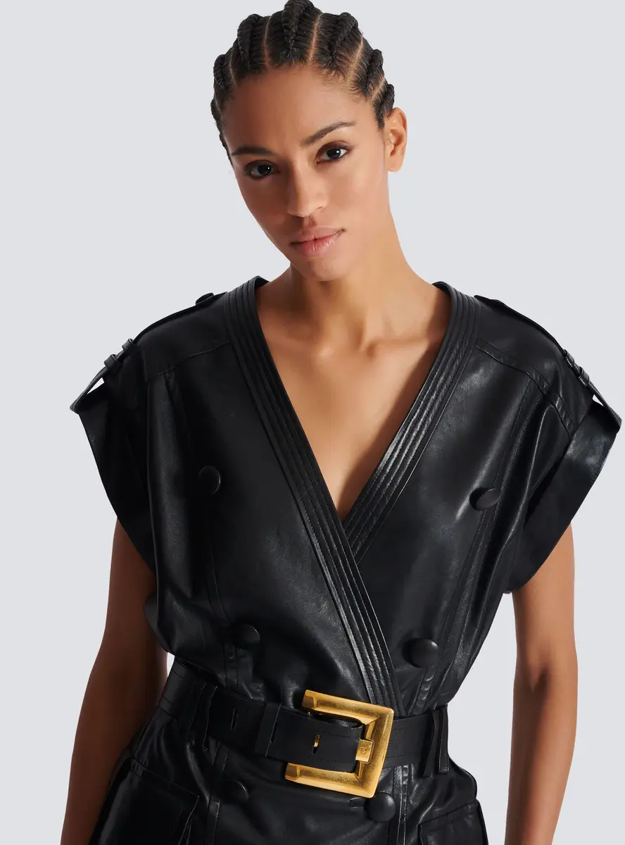 Balmain Lambskin leather short belted dress | Thumbnail 6 Balmain Lambskin leather short belted dress | Thumbnail 6
