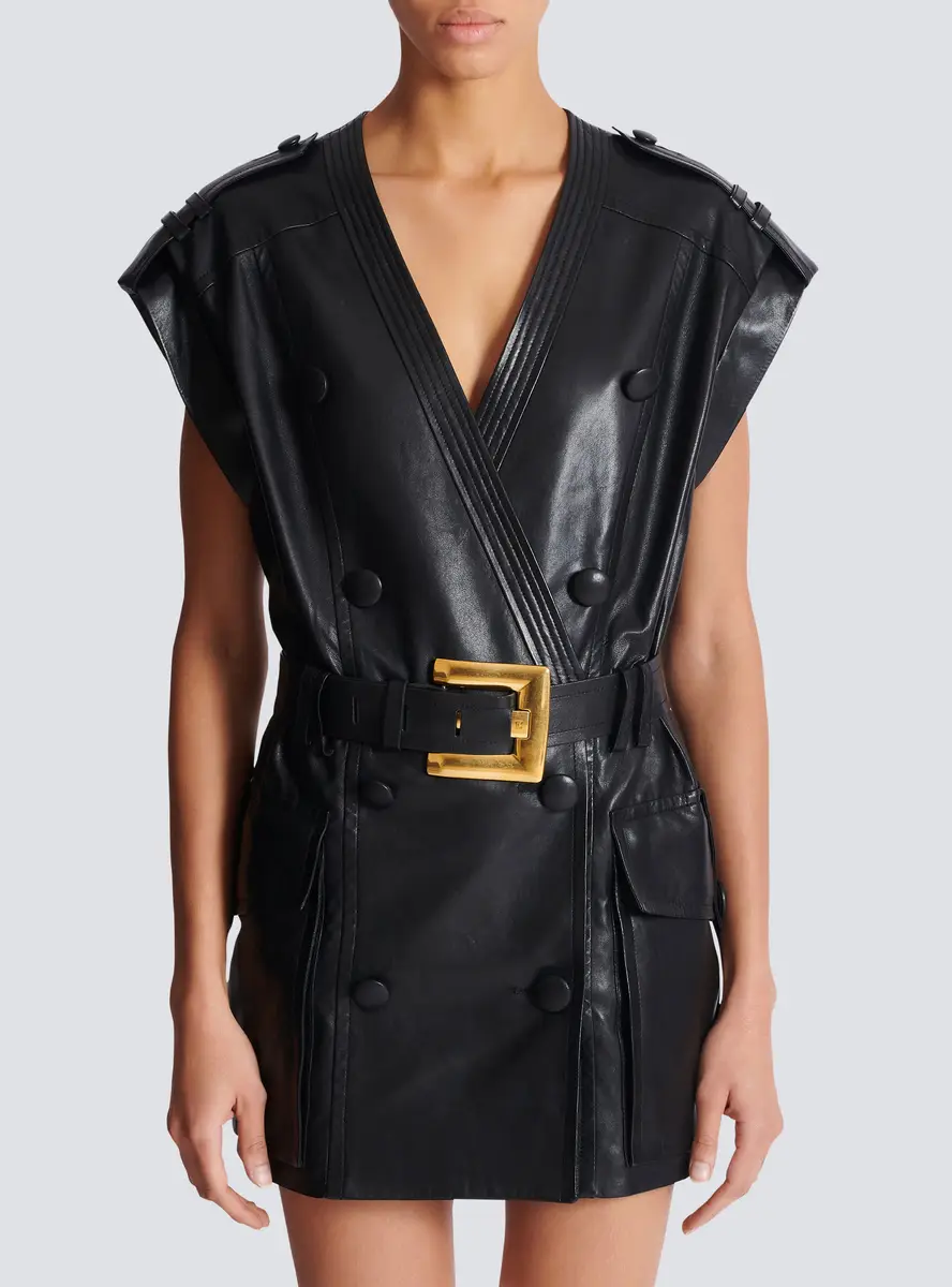 Balmain Lambskin leather short belted dress | Thumbnail 7 Balmain Lambskin leather short belted dress | Thumbnail 7