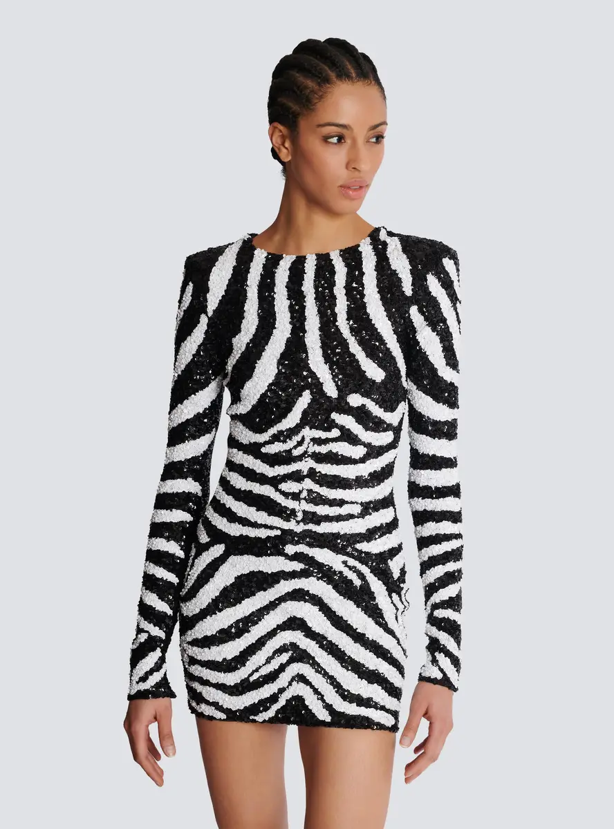Balmain Short two-tone zebra sequin dress | Thumbnail 6 Balmain Short two-tone zebra sequin dress | Thumbnail 6