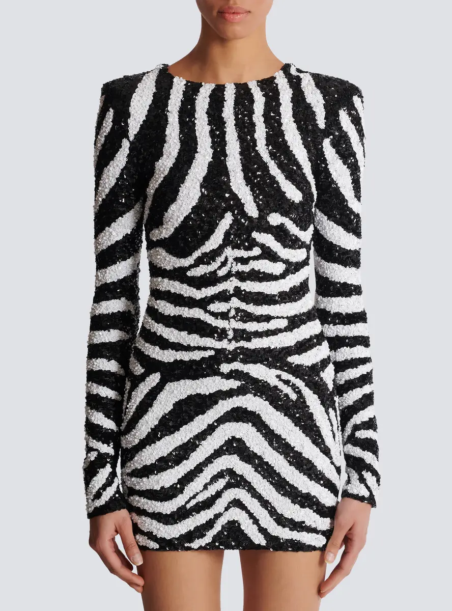Balmain Short two-tone zebra sequin dress | Thumbnail 8 Balmain Short two-tone zebra sequin dress | Thumbnail 8