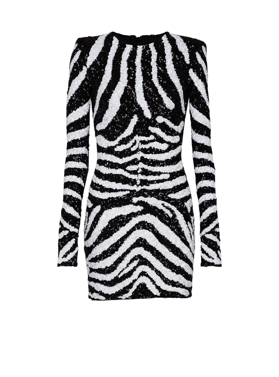 Balmain Short two-tone zebra sequin dress