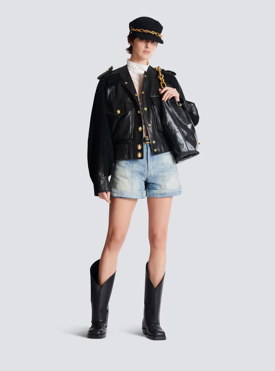 Balmain Tweed and leather bomber jacket | Thumbnail 2 Balmain Tweed and leather bomber jacket | Thumbnail 2