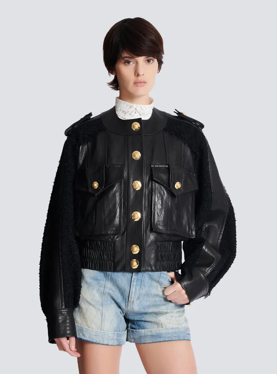 Balmain Tweed and leather bomber jacket | Thumbnail 6 Balmain Tweed and leather bomber jacket | Thumbnail 6