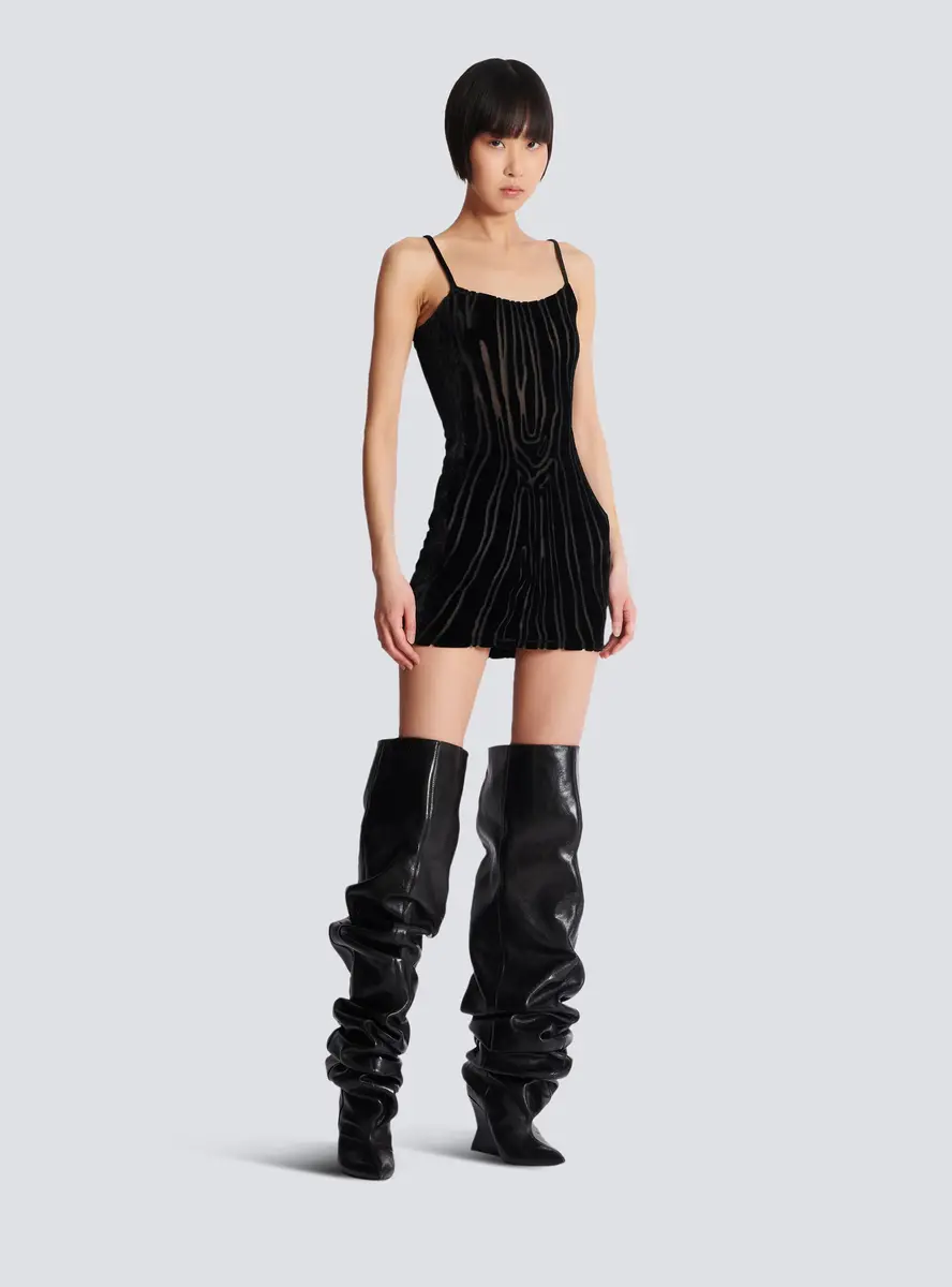 Balmain Short strappy dress in zebra-print velvet | Thumbnail 3