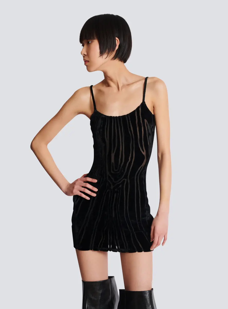Balmain Short strappy dress in zebra-print velvet | Thumbnail 5