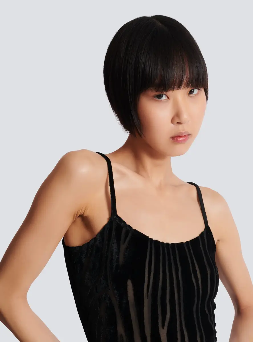 Balmain Short strappy dress in zebra-print velvet | Thumbnail 6