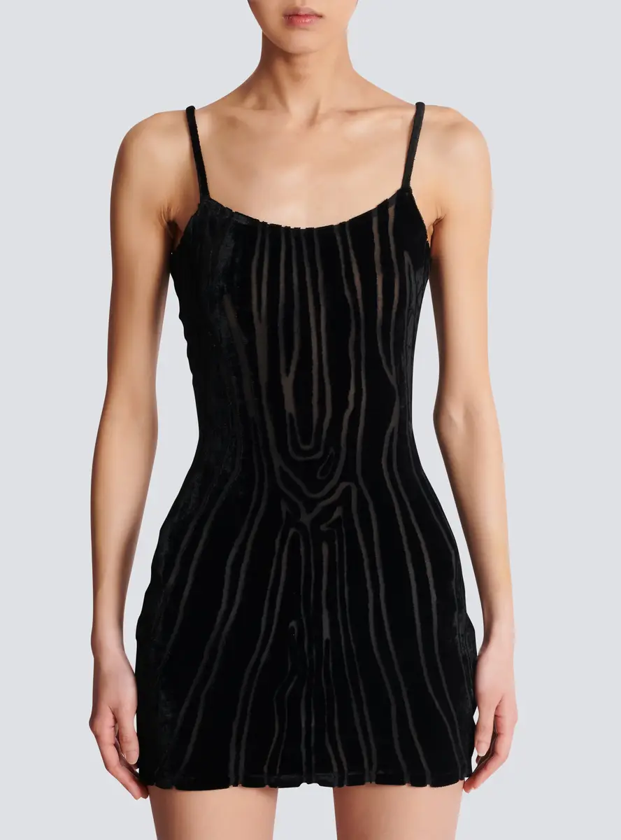 Balmain Short strappy dress in zebra-print velvet | Thumbnail 7