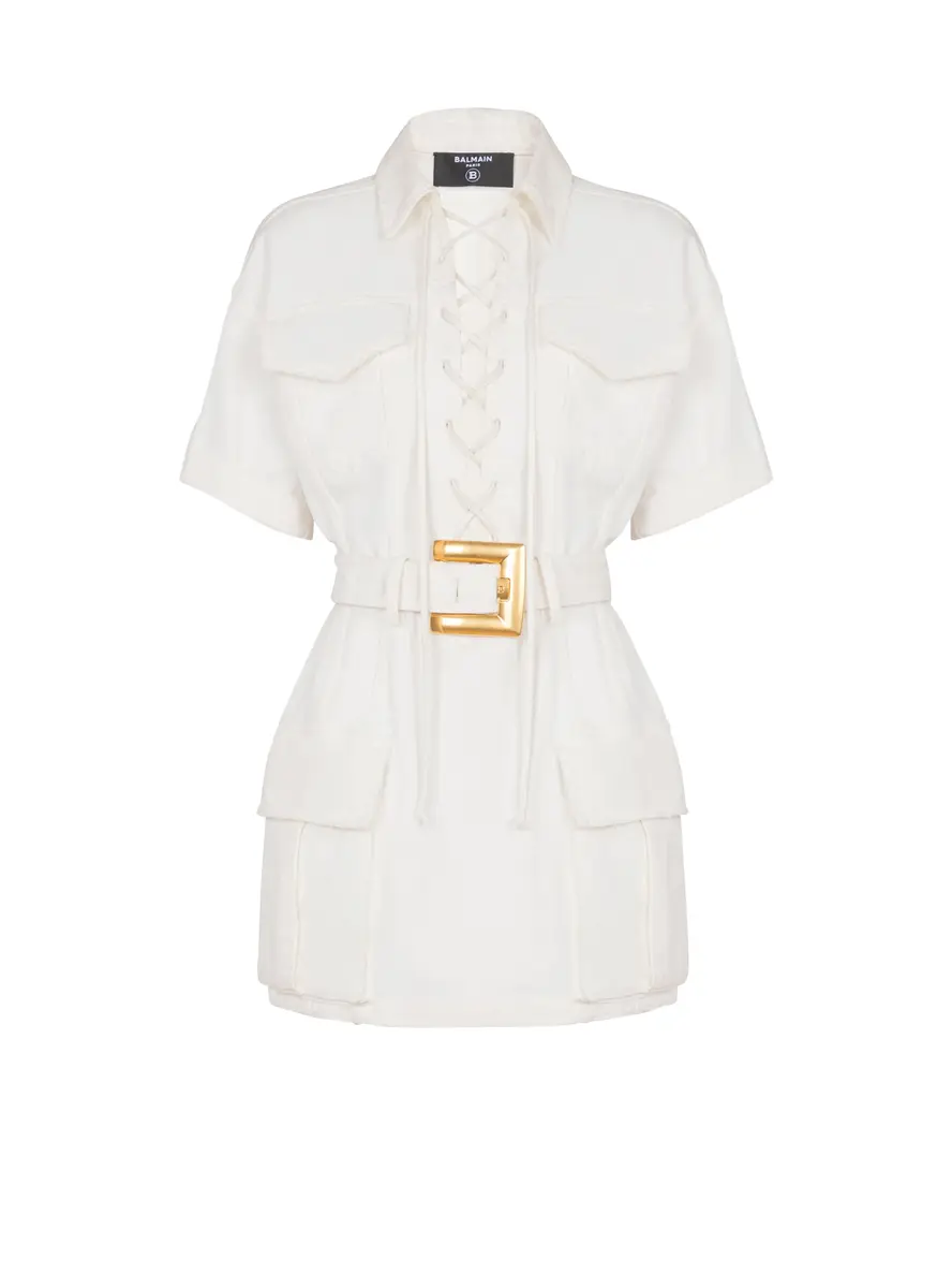 Balmain Short lace-up canvas dress